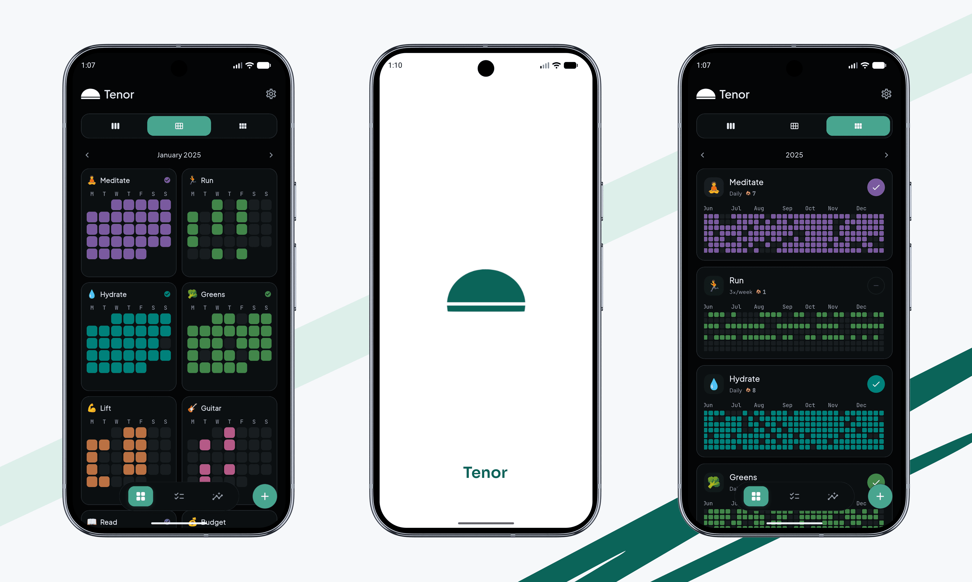 Tenor app interface showing habit tracking view