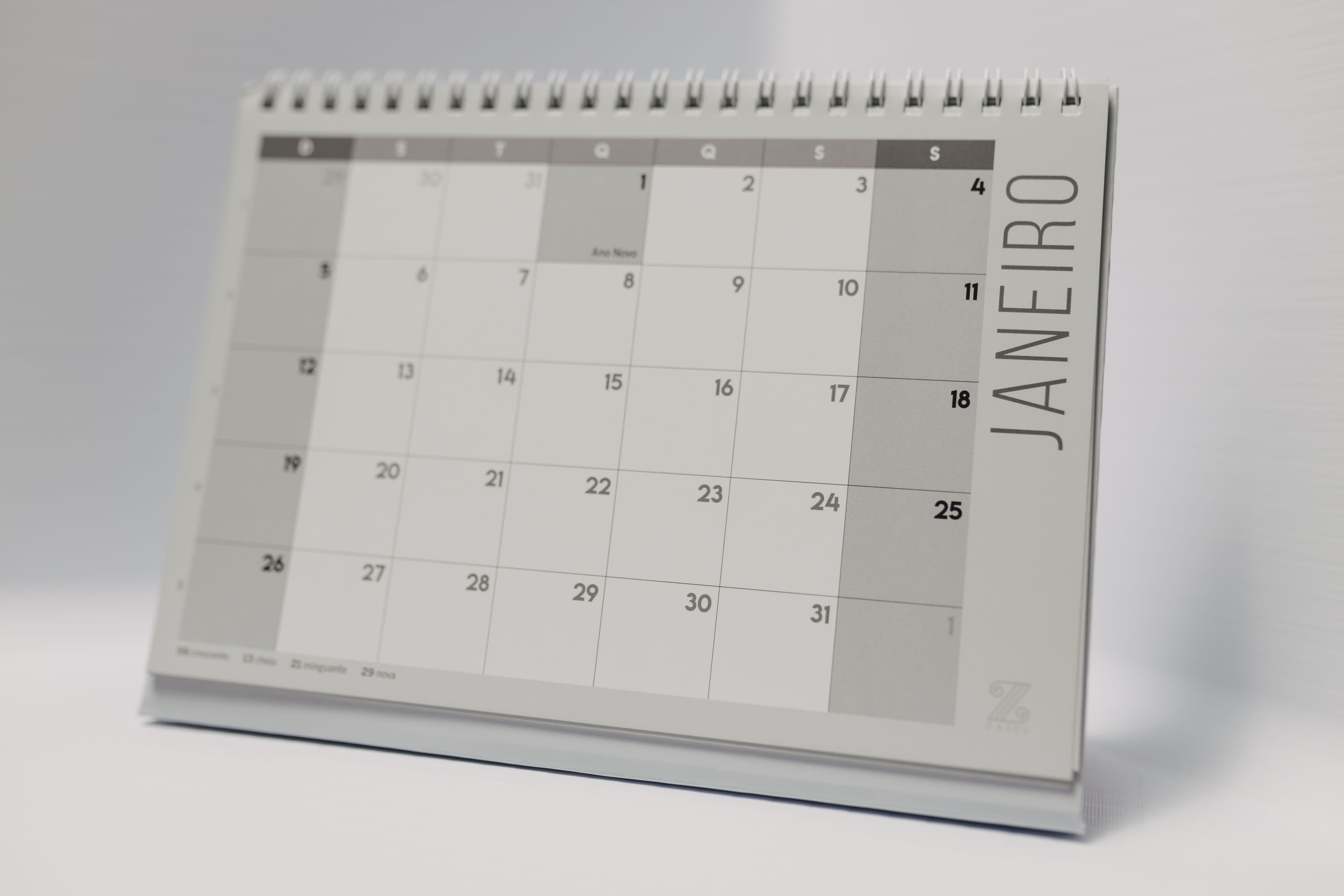Minimalist desk calendar showing monthly view
